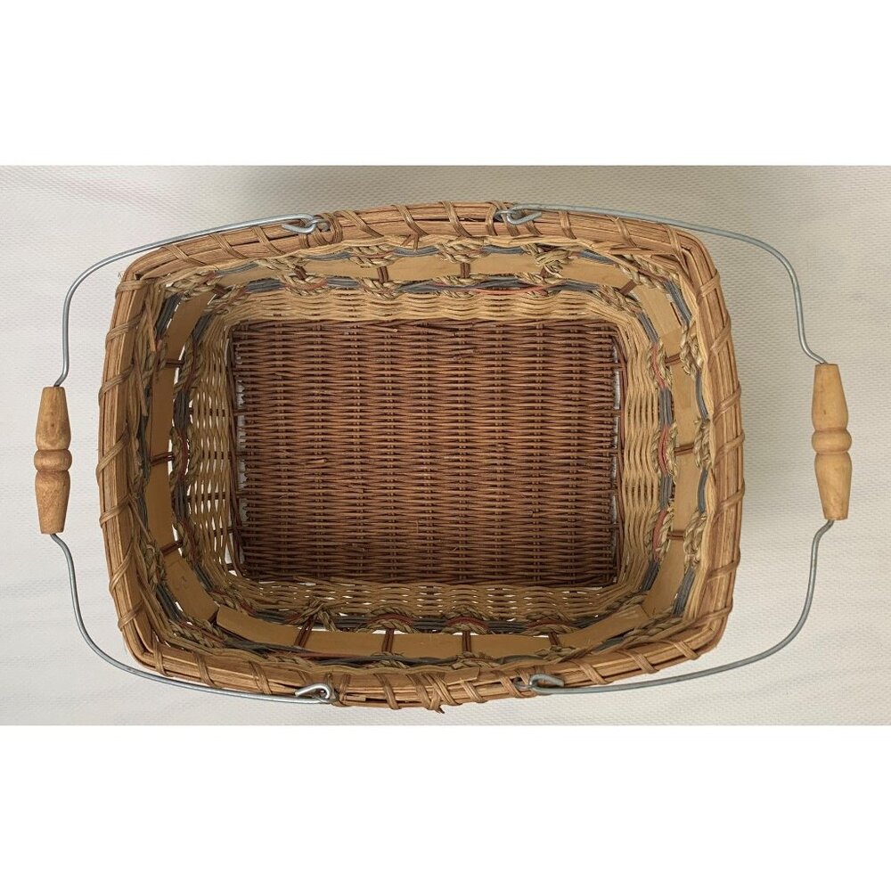 Vintage Nautical-Themed Woven Basket Wire Bail Handles Sailboat Design 10"x12" - Picture 7 of 14